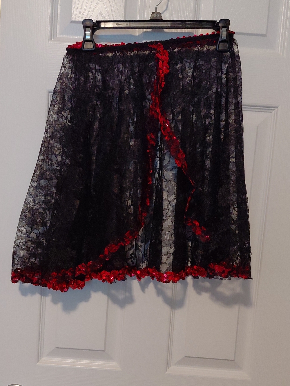 Black Lace Circle Skirt with Red Trim - Women's Sheer Skater